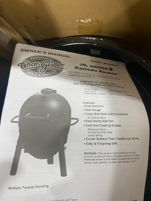 Photo 5 of Char-Griller E06614 AKORN Jr. Portable Kamado Charcoal Grill, Red
