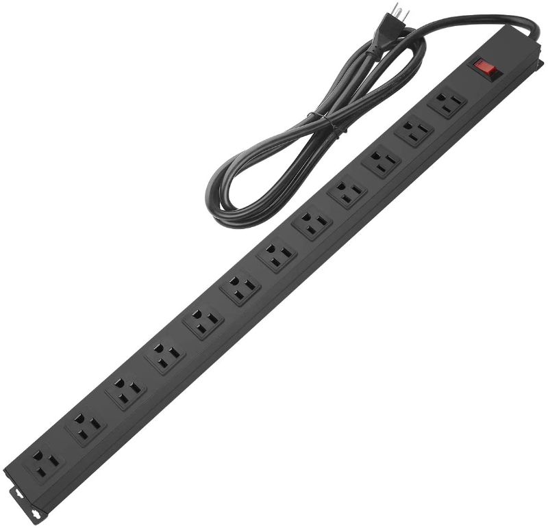 Photo 1 of Amazon Basics Heavy Duty Metal Surge Protector Power Strip with Mounting Brackets -9-Outlet, 840-Joule (15A On/Off Circuit Breaker),Black
