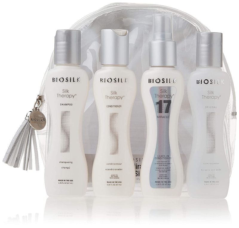 Photo 1 of Biosilk The Miracle of Silk Kit | Contains Silk Therapy Shampoo, Conditioner, Original Leave-In Treatment, Miracle 17 Leave-In Treatment | 2.26 Ounces Each | On the Go Styling Kit |
