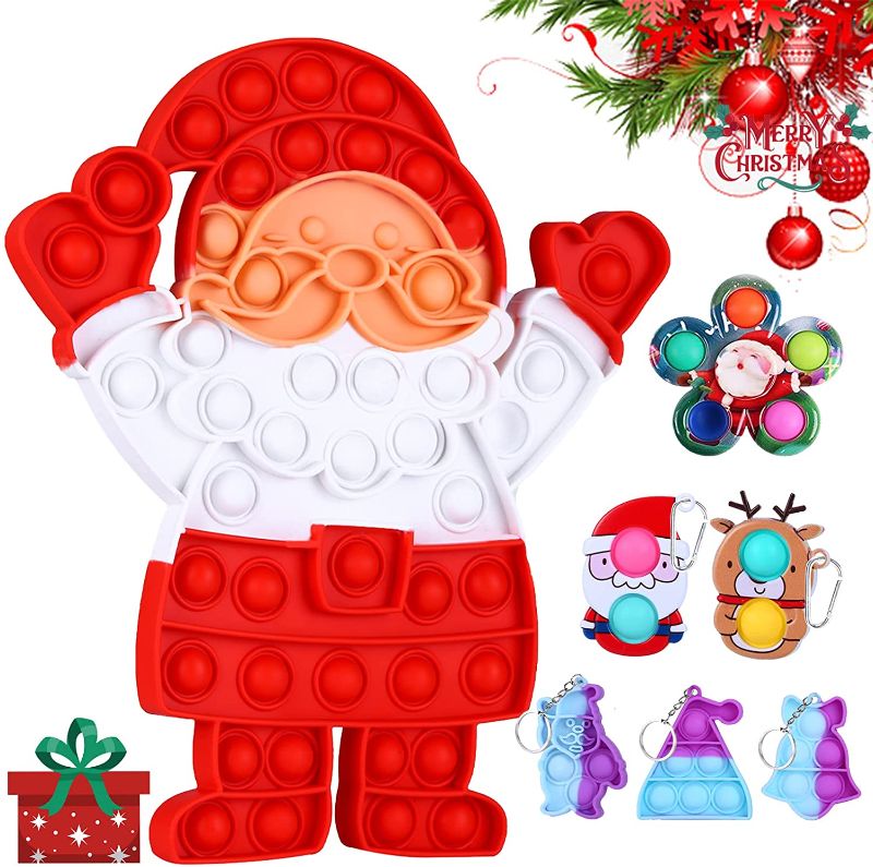 Photo 1 of BRIGHT MOON Christmas Big Popit Fidget Toys Pack, Santa Claus Fidget Packs, Popper Poppet Stress Relief Toys for Kids Christmas Set for Adults Birthday Party Favors,Classroom,Goodie Bag Fillers