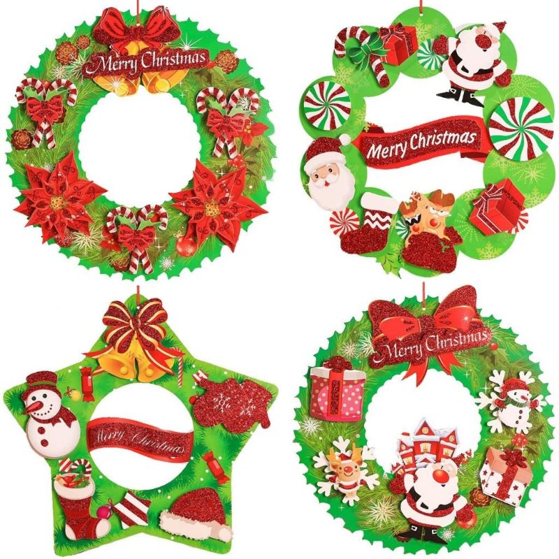 Photo 1 of 4-Pack Christmas Wreath Hanging Decorations - Wreath Christmas Front Door Decorations & Christmas Door Sign - Christmas Home Decor, Christmas Party Supplies & Christmas Party Decorations