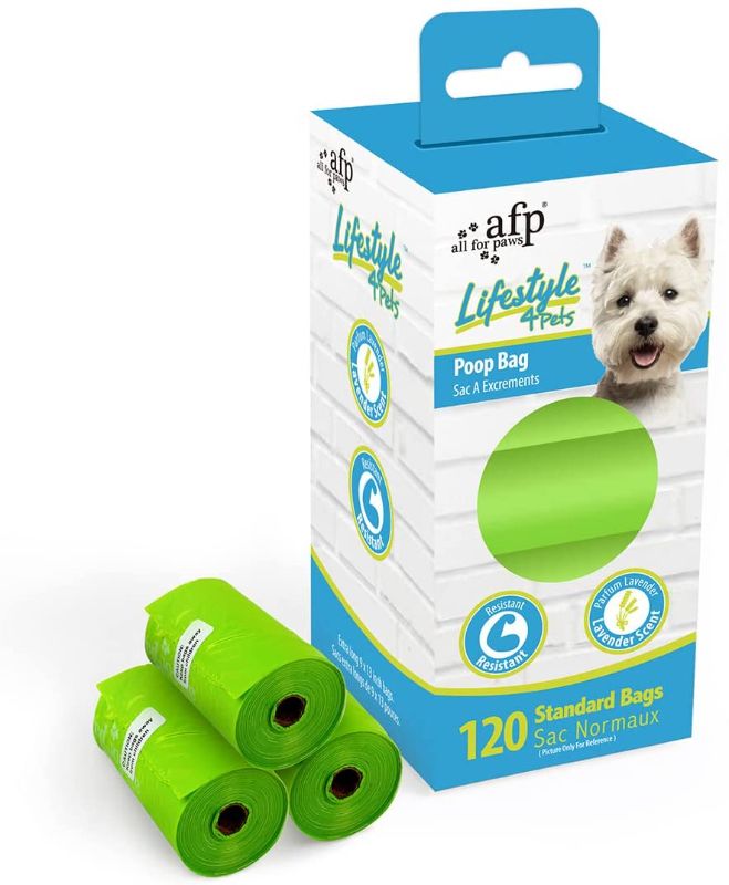 Photo 1 of ALL FOR PAWS Lavender Scented Dog Poop Bags,Extra Thick Strong 100% Leak Proof Biodegradable Dog Waste Bags,15 Bags/Roll,8 Roll/Box