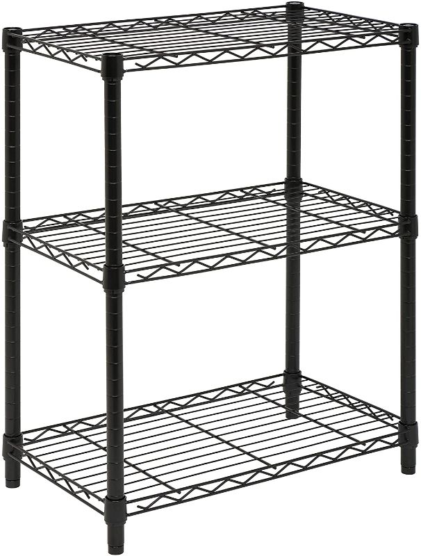 Photo 1 of Basics 3-Shelf Adjustable, Heavy Duty Storage Shelving Unit (250 lbs loading capacity per shelf), Steel Organizer Wire Rack, Black (23.3L x 13.4W x 30H)