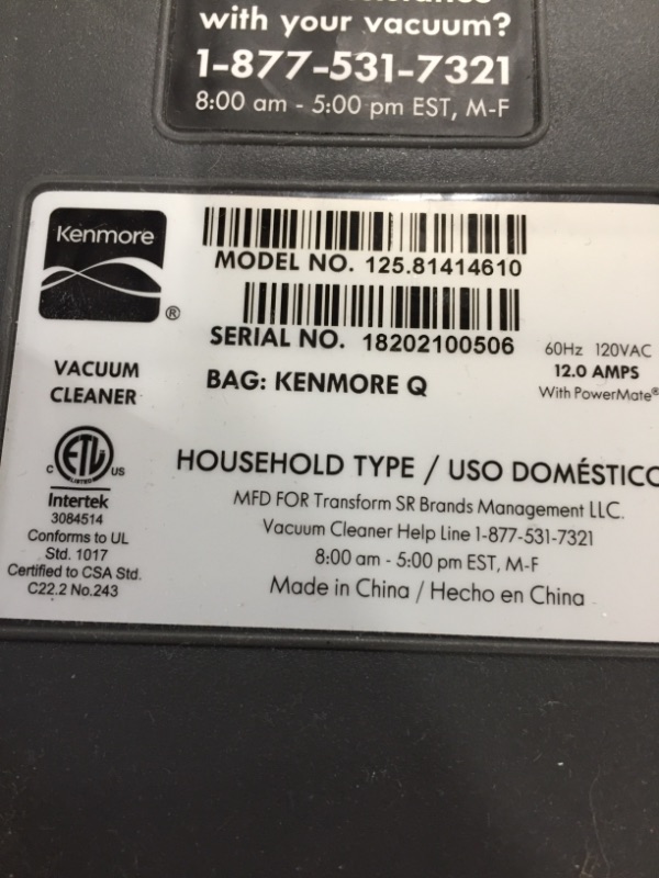 Photo 4 of Kenmore 81414 400 Series Lightweight Bagged Canister Vacuum Cleaner with Extended Telescoping Wand,2 Motors, Retractable Cord