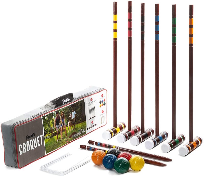 Photo 1 of Franklin Sports Croquet Set - Includes Croquet Wood Mallets, All Weather Balls, Wood Stakes and Metal Wickets - Classic Family Outdoor Game