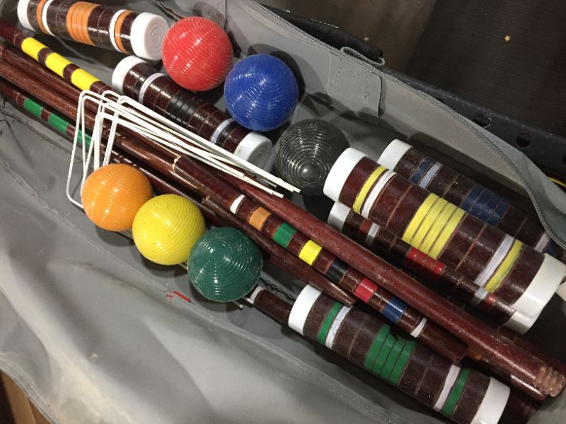 Photo 2 of Franklin Sports Croquet Set - Includes Croquet Wood Mallets, All Weather Balls, Wood Stakes and Metal Wickets - Classic Family Outdoor Game