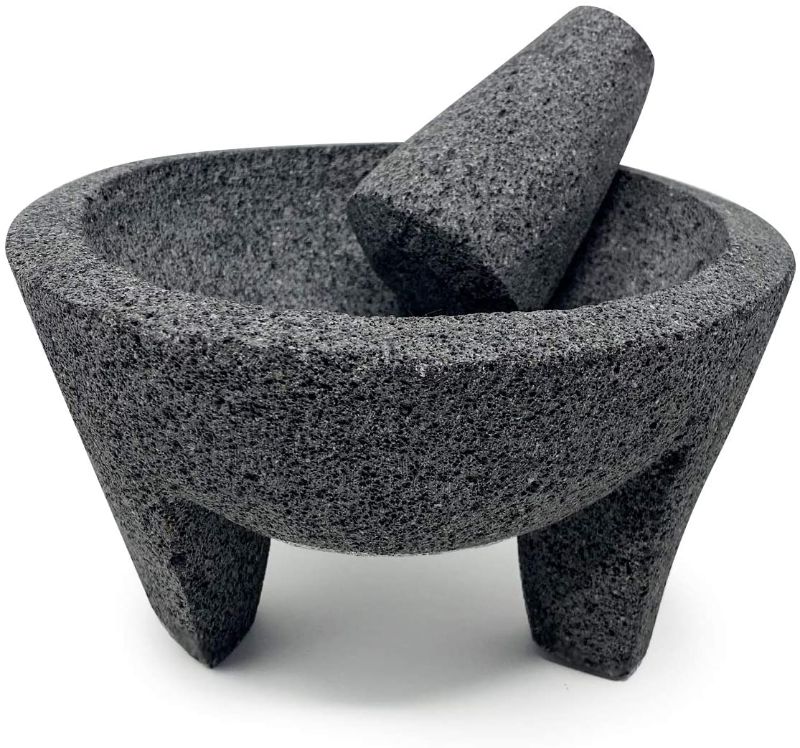 Photo 1 of Lindo Brand 9 inch Molcajete Mortar and Pestle, Mexican Handmade with Quality Lava Ideal as Herb Bowl, Spice Grinder, Pill Crusher, Pesto Powder, Volcanic Stone