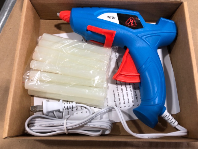 Photo 2 of Hot Glue Gun by FL , Hot Glue Gun for Kids, High Temperature Hot Melt Glue Gun Kit with 15 pcs Glue Sticks, Packaging, DIY, Arts & Craft, Repairing and More, Blue
