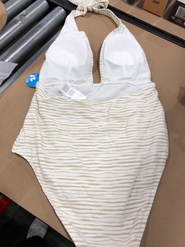 Photo 2 of 1 PIECE SWIMWEAR SIZE L ( WHITE WITH GOLD STRIPES ) 