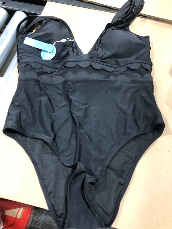 Photo 2 of Solid Black V-Neck One Piece Swimsuit SIZE XXL 
