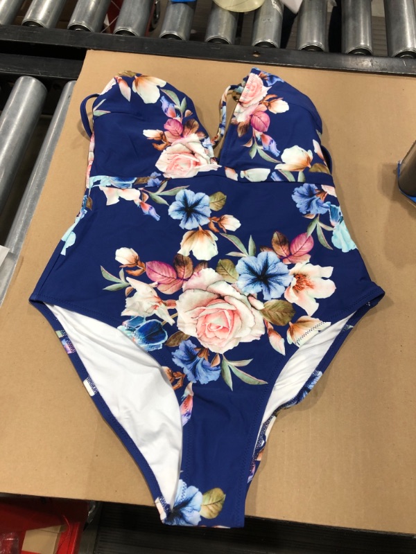 Photo 1 of 1 PIECE CUPSHE SWIMWEAR SIZE L ( ROYAL BLUE + FLORAL ) 