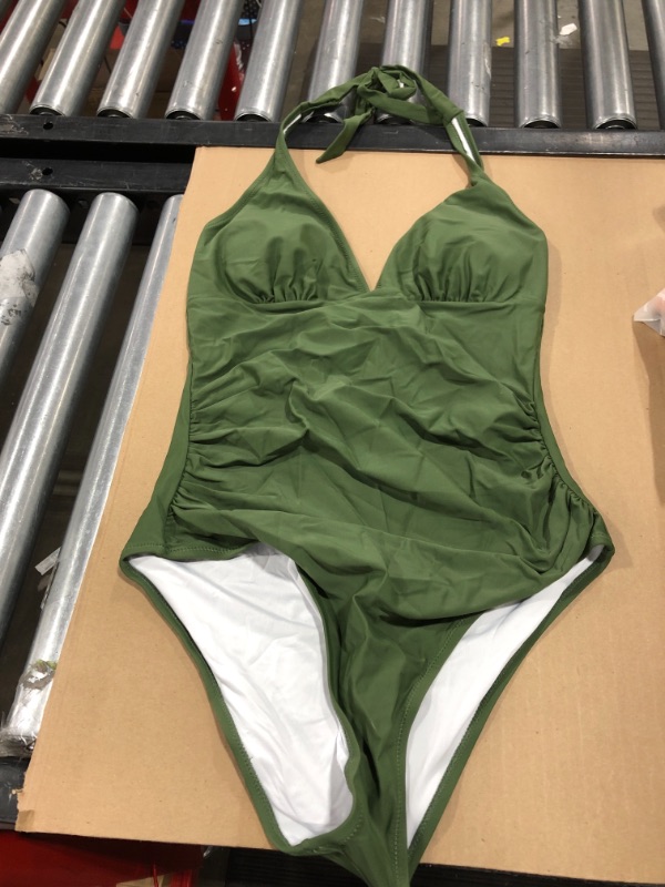 Photo 2 of Mossy Green Ruched One Piece Swimsuit SIZE M 
