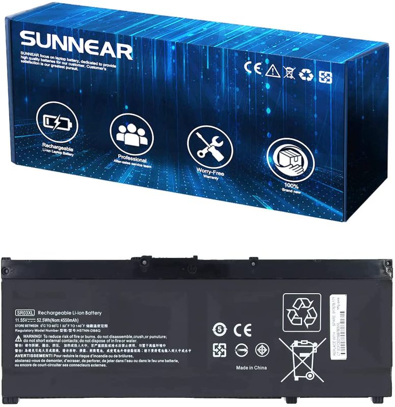 Photo 1 of SUNNEAR SR03XL L08855-855 Battery Replacement for HP Envy x360 15-cn0000 Envy 17-bw0000 Pavilion 15-cx0000 Series Laptop L08934-2B1 SR03052XL 917678-2B1 HSTNN-DB8Q 11.55V 52.5Wh 4550mAh
