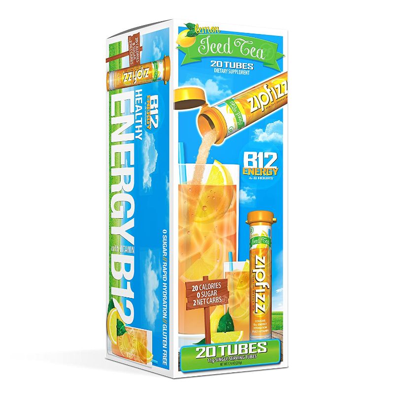 Photo 1 of Zipfizz Healthy Energy Drink Mix, Hydration with B12 and Multi Vitamins, Lemon Iced Tea, 20 Count
expires 02/2023
