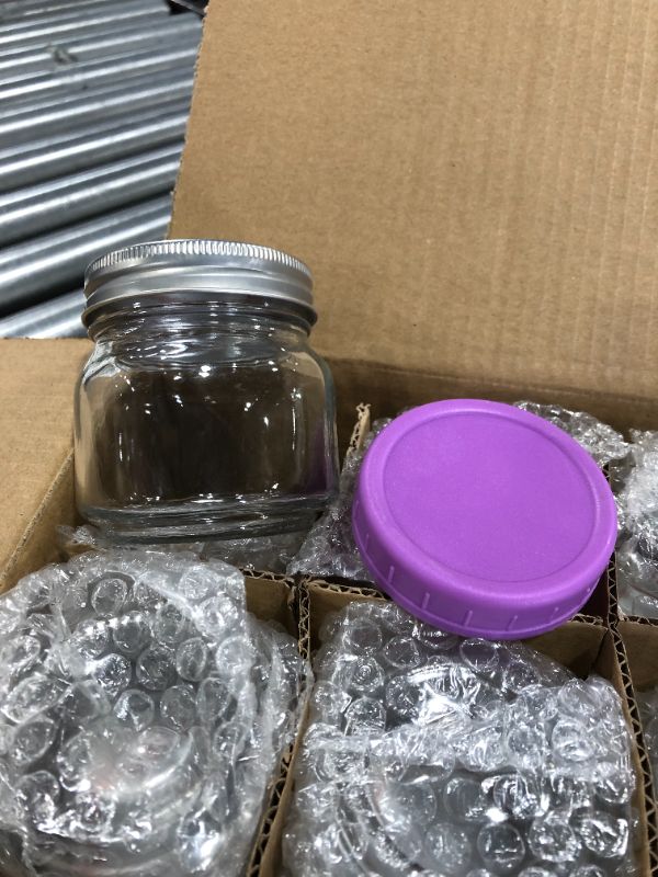 Photo 2 of 20 Pcs Mason Jars 8 Oz, Regular Mouth Glass Canning Jars With Silver Metal Airtight Lids And Bands, Colored Lids, Chalkboard Labels And Marker For Preserving, Jam, Jelly, Honey, Favors, Decorating
