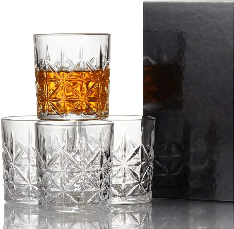 Photo 1 of Crystal Drinking Glasses Set of 4, 11 oz Cocktail Whiskey Glass Tumblers Old Fashioned Home Bar Rocks Glass Set Gift for Men Women