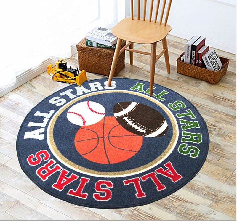 Photo 1 of Baby Boy Sport Area Rug 39" Round Kids Sports Area Rug, Baseball Boys
