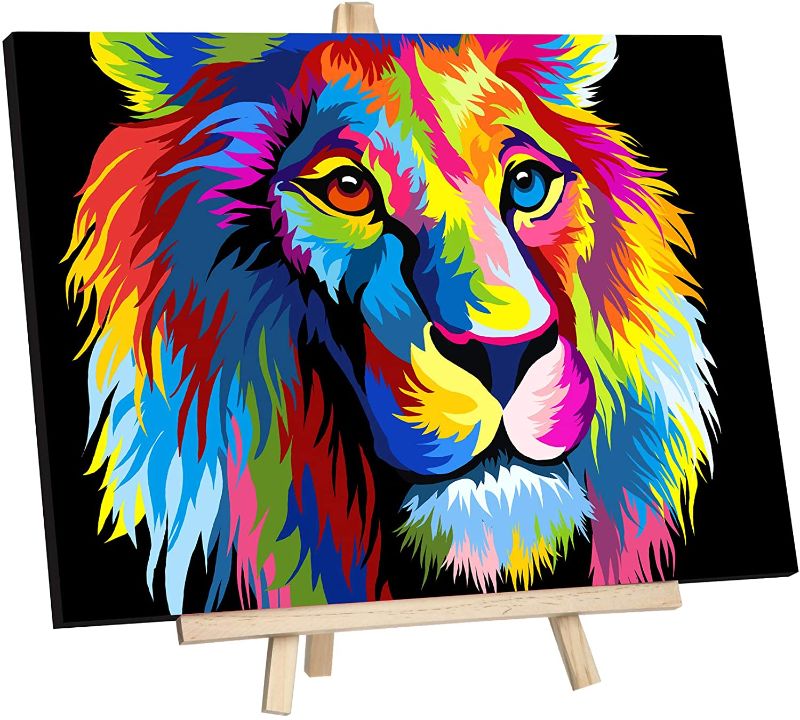 Photo 1 of JingZhouYang DIY Oil Painting, Paint by Numbers for Kids & Adults & Beginner Painting Gift Kits - 16" × 12" Colorful Lion Framed
