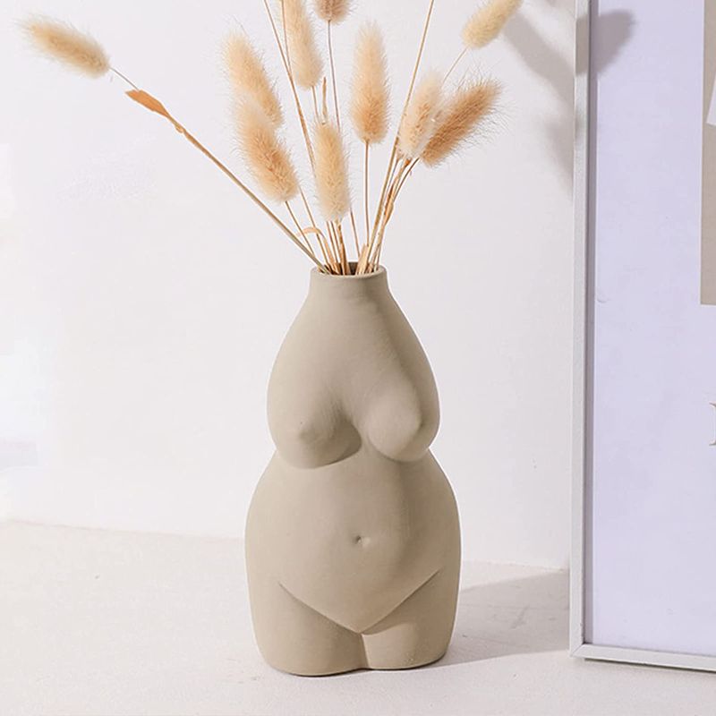 Photo 1 of Body Flower Vase, 6.3" Tall Female Body Ceramic Vase for Decor, Modern Boho Art Vase Flower Arrangement Creative Vase for Home Office Decoration (Gray)
