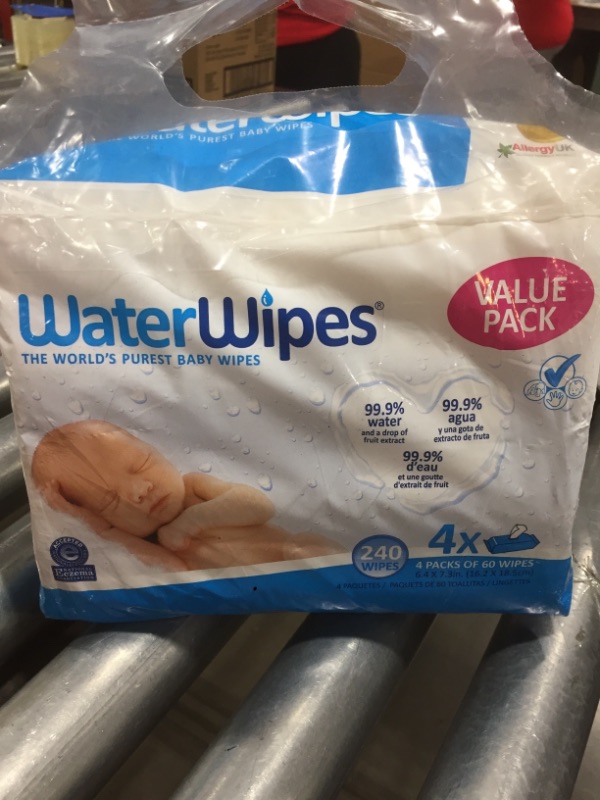 Photo 2 of WaterWipes Biodegradable Original Baby Wipes,?99.9% Water Based Wipes, Unscented & Hypoallergenic for Sensitive Skin, 240 Count (4 packs)