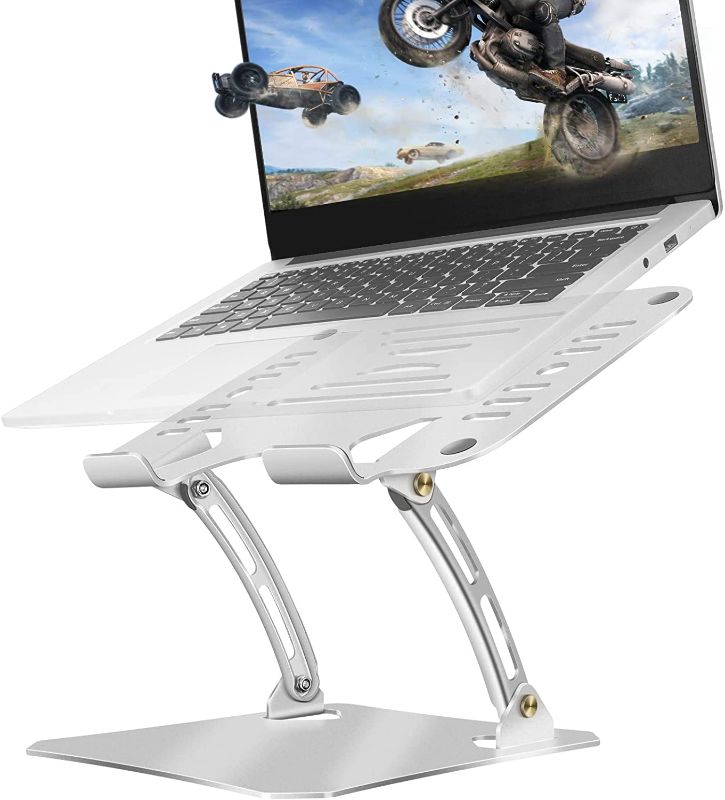Photo 1 of JIELIELE Adjustable Laptop Stand for Desk, Ergonomic Portable Height Adjustable Computer Stand Compatible with MacBook Pro Air All Laptops 17 Inches Silver
