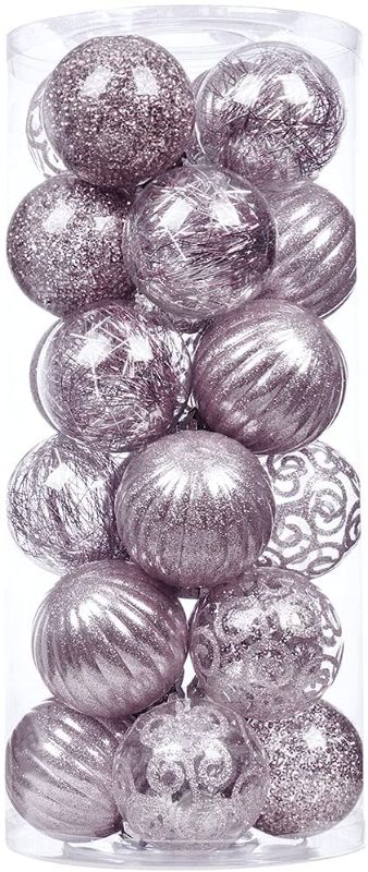 Photo 1 of XmasExp 24ct Christmas Ball Ornaments Set -Large Clear Plastic Shatterproof Xmas Tree Ball Hanging Baubles Stuffed Delicate Glitter for Holiday Wedding Xmas Party Decoration (70mm/2.76",Pinkish Gold)
