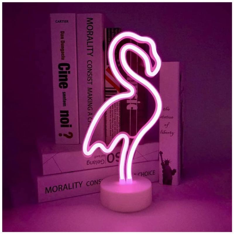 Photo 1 of  Flamingo Neon Light Signs Pink LED Neon Art Decorative with Holder Base Table Light Marquee Signs/Wall Decoration for Kids' Room Birthday Party Light Bar Recreational Wedding Party
