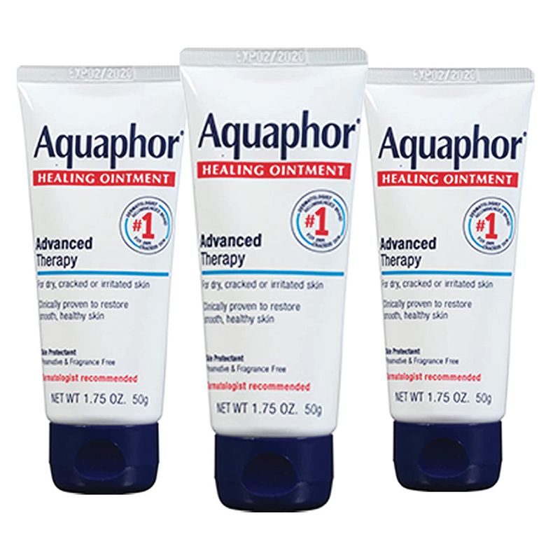 Photo 1 of Aquaphor Healing Ointment - Travel Size Protectant for Cracked Skin - Dry Hands, Heels, Elbows, Lips, 1.75 Oz (Pack of 3) - Packaging May Vary
