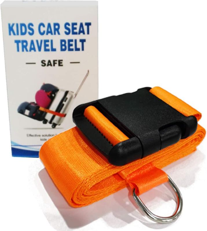 Photo 1 of Car Seat Travel Belt to Suitcase,Car Seat Travel Strap to Convert Kid Car Seat and Carry-on Luggage to Airport Car Seat Stroller Carrier,Safe Travel Solution for Transport Car Seat (Orange)
