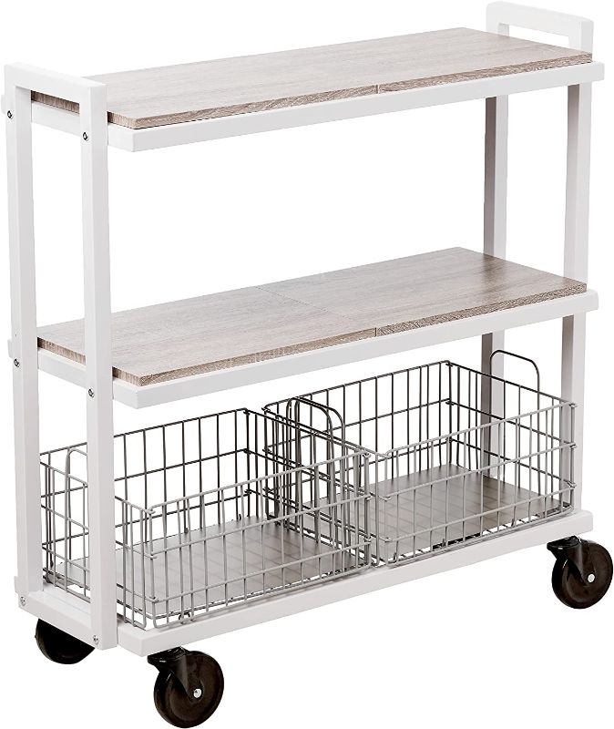 Photo 1 of Atlantic Cart System 3 Tier Cart - Wide Mobile Storage, Interchange Shelves and Baskets, Powder-Coated Steel Frame PN23350328 in White
