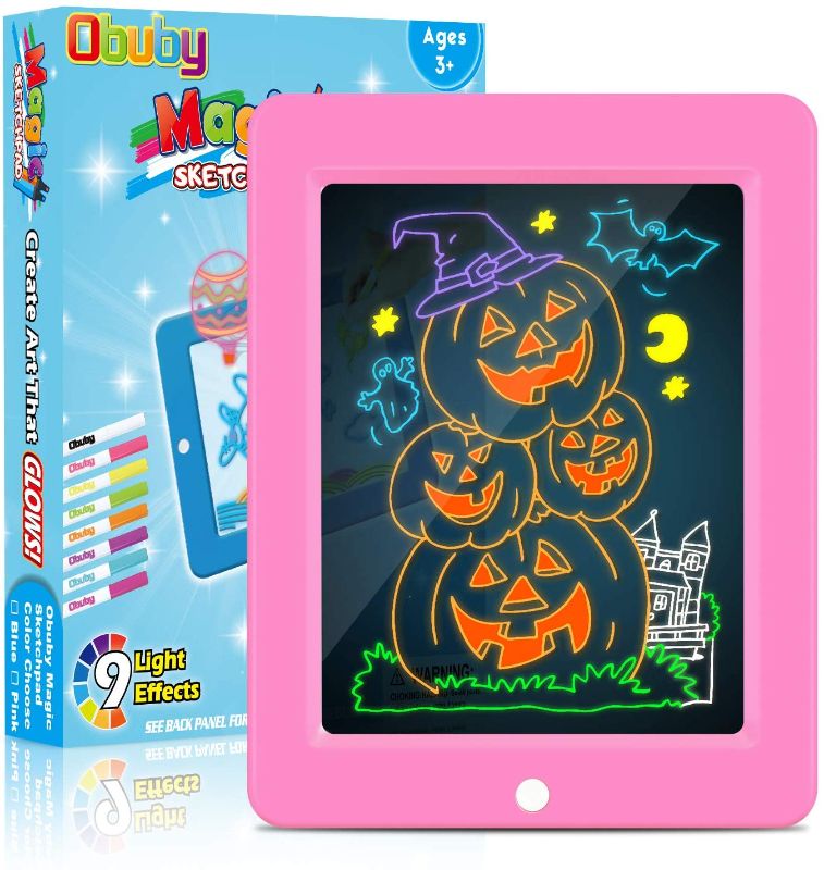 Photo 1 of OBUBY Educational Learning Kids Toys Gifts for 3 4 5+ Ages Boys and Girls, Light Up Drawing Board Ultimate Tracing Pad with 9 LED Light Effects Glow in The Dark Art Doodle Color Set?Pink?
