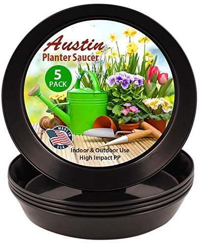 Photo 1 of Austin Planter 21 Inch (19 Inch Base) Case of 5 Plant Saucers - Black Polypropylene – Heavy Duty Indoor/Outdoor Tray and Drip Pan – Collects Flower Pot Drainage and Excess Water– 