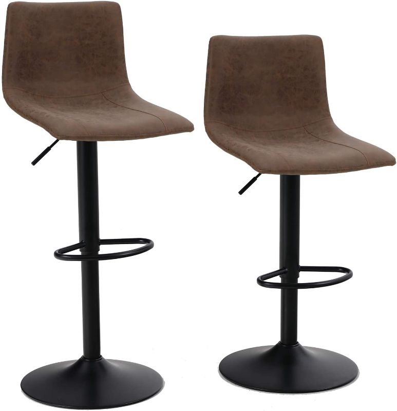 Photo 1 of ALPHA HOME Bar Stools Counter Height Adjustable Bar Chair 360 Degree Swivel Seat Modern Square Pu Leather Kitchen Counter Stools Dining Chairs Set of 2,350 lbs Capacity.Brown
