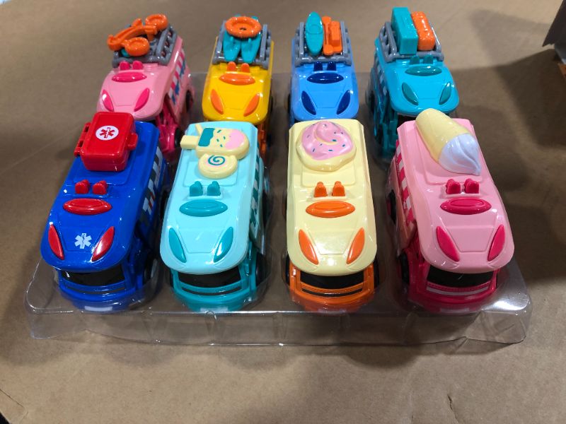 Photo 2 of FUN LITTLE TOYS 8 PCs Pull Back Cars Toys, Friction Powered Ice Cream Die-Cast Cars for Kids, Car Toys for Girls & Boys
