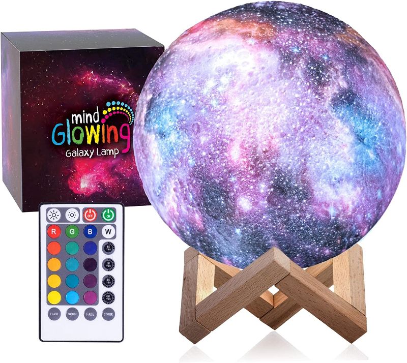 Photo 1 of 3D Galaxy Moon Lamp by Mind-glowing - Cool Night Light for Kids - 7.1 inch, 16 Colors, Remote, Timer, Wood Stand - Space Gift for 9 10 11 12 Year Old Girl, Room Decor for Teen Girls - Pink Lava Lamp
