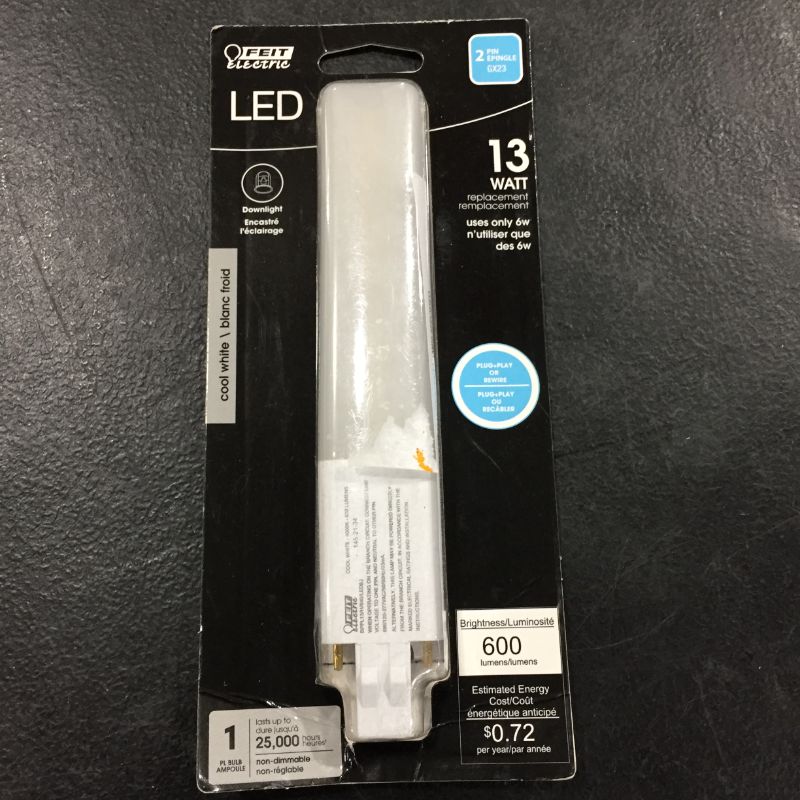 Photo 2 of 13-Watt Equivalent PL Horizontal CFLNI Bi-Pin Plug-in GX23 Base CFL Replacement LED Light Bulb, Cool White 4000K