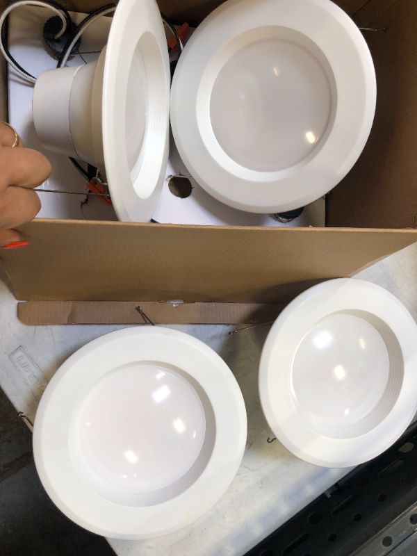 Photo 1 of 5/6 in. Matte White Integrated LED Recessed Trim 5-Ways (4-Pack)