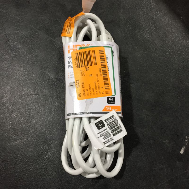 Photo 2 of 15 Ft. 16/3 Indoor/Outdoor Extension Cord, White