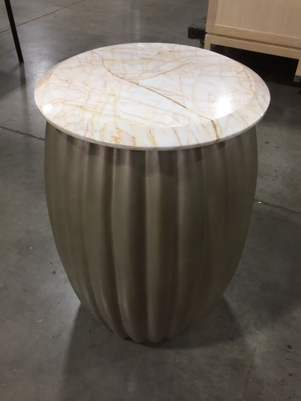 Photo 1 of MARBLE TOP END TABLE 23H 15 DIAMETER INCHES