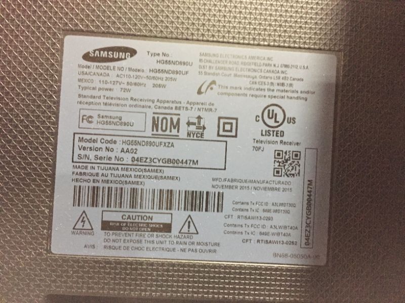 Photo 2 of SAMSUNG 55IN 2015 MODEL HG55ND890UFXZA