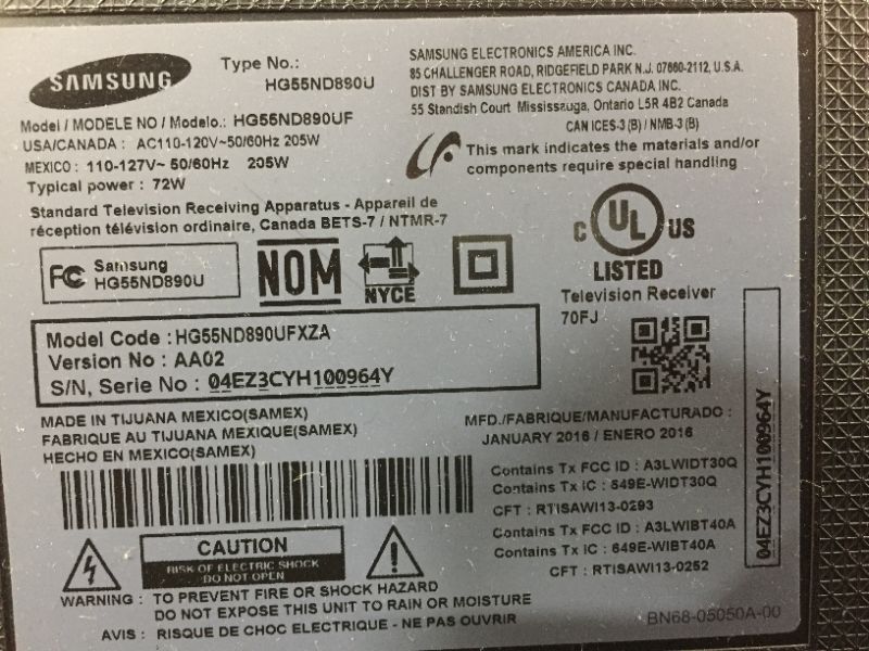 Photo 2 of SAMSUNG 55IN 2015 MODEL HG55ND890UF