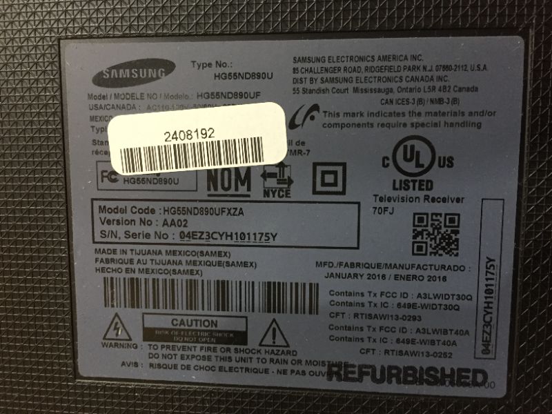 Photo 2 of SAMSUNG 55IN 2015 MODEL HG55ND890UF