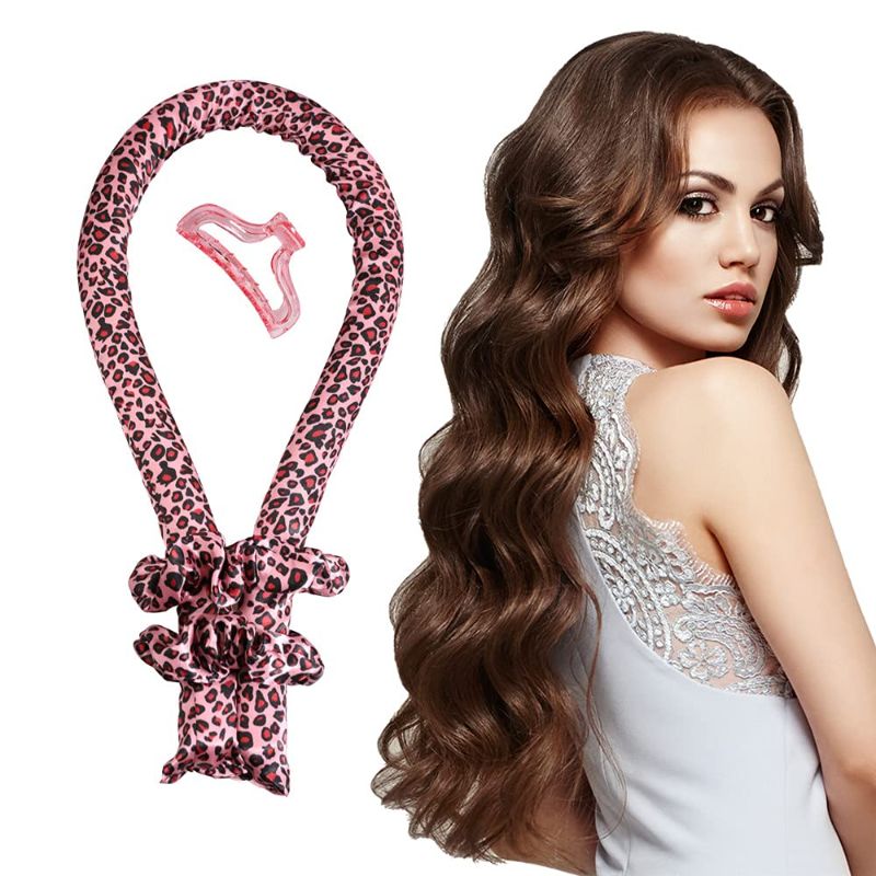 Photo 1 of Heatless Curling Rod Headband,No Heat Silk hair Curlers,Soft Foam Hair Rollers, Curling Ribbon and Flexi Rods for Natural Hair for Women (Pink leopard)
