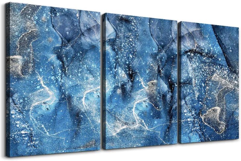 Photo 1 of Blue Abstract Canvas Wall Art Wall Decor For Living Room Modern Wall Decorations For Bedroom Family Bathroom Abstract Paintings Office Canvas Art Hang Pictures Artwork Kitchen Home Decoration 3 Piece
