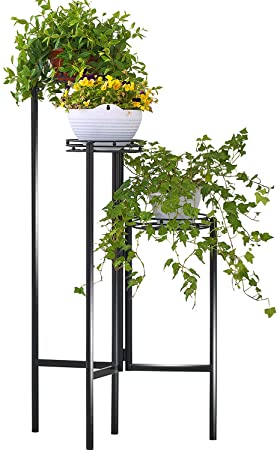 Photo 1 of 3-Tier Round Plant Stand with Wood Shelf, HFHOME Desktop Shelf Succulents Micro Plant Pot Holder Flower Stand Photo Display Rack for Home and Office,Black (Planter Stand Black)
