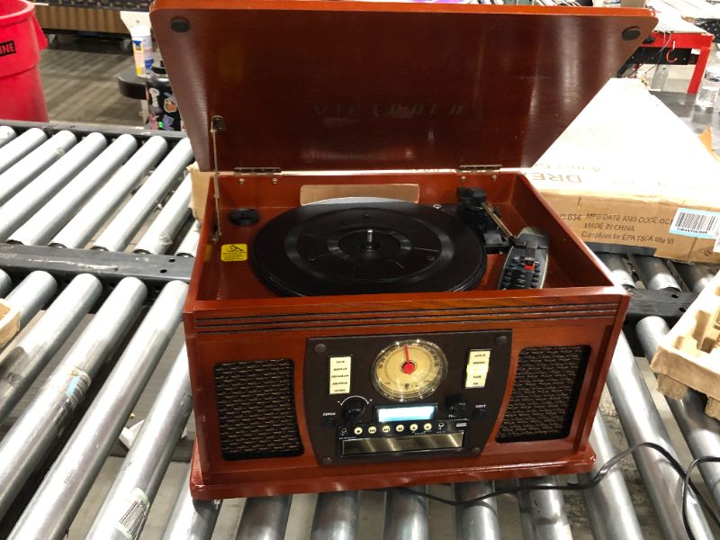 Photo 2 of Victrola 8-in-1 Bluetooth Record Player & Multimedia Center, Built-in Stereo Speakers - Turntable, Wireless Music Streaming, Real Wood | Mahogany+