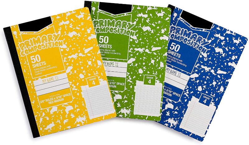 Photo 1 of Amazon Basics Primary Composition 3/8" Ruled - 3/16" Skip Space, Grade 4, 50-Sheet, 9.75" x 7.5", 3-Pack
