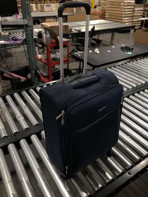 Photo 2 of Amazon Basics Softside Carry-On Spinner Luggage Suitcase - 21 Inch, Navy Blue
