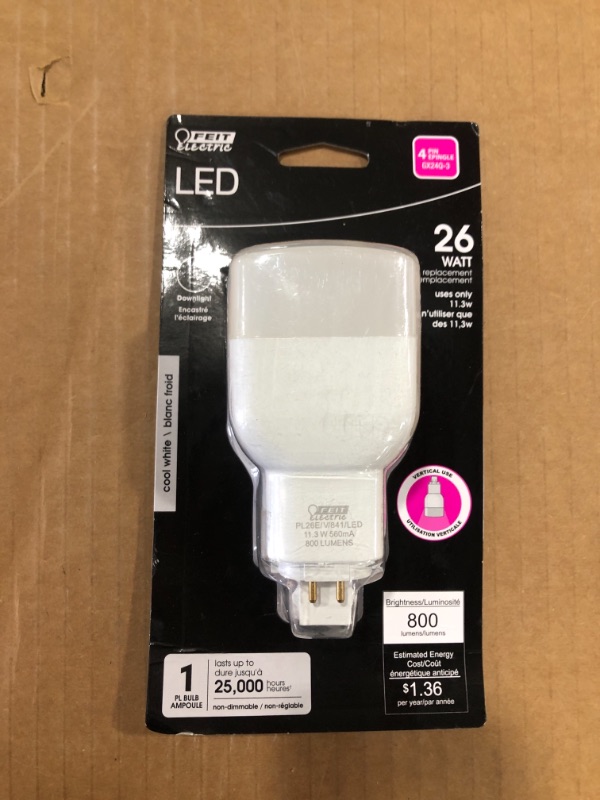 Photo 2 of 26-Watt Equivalent PL Vertical CFLNI 4-Pin Plug-in GX24Q-3 Base CFL Replacement LED Light Bulb, Cool White 4100K
