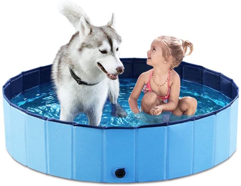 Photo 1 of Jasonwell Foldable Dog Pet Bath Pool Collapsible Dog Pet Pool Bathing Tub Kiddie Pool for Dogs Cats and Kids (48inch.D x 11.8inch.H, Blue)
